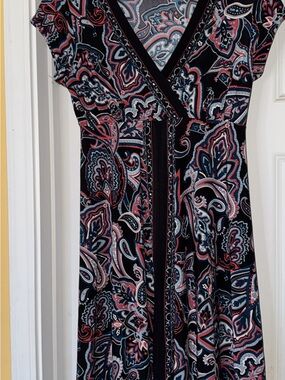 INC International Concepts Black Paisley Midi Dress with Pink and Blue Accents